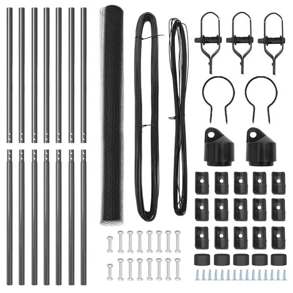 Hexagonzaun Grau 1,6x10 m Stahl, Zaunpfosten 7 Stück Grau Ø32 mm 210 cm verzinkter Stahl