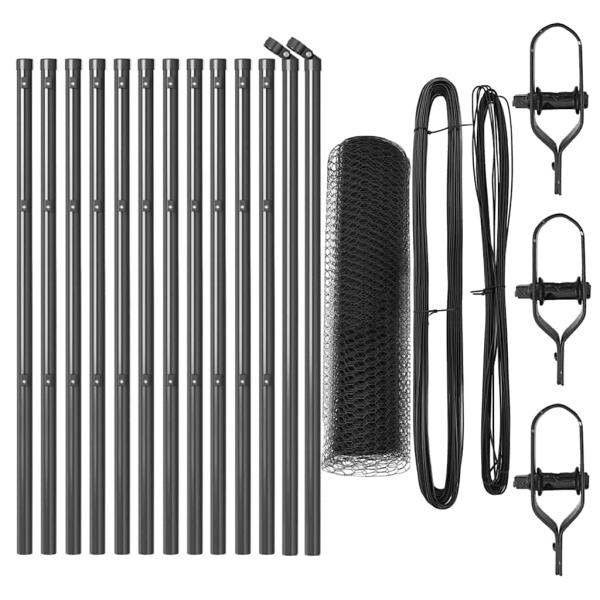 ARDEBO.de - Sechseckzaun Grau 0.4x25 m Stahl, Zaunpfosten 13 Stück Grau Ø32 mm 80 cm verzinkter Stahl