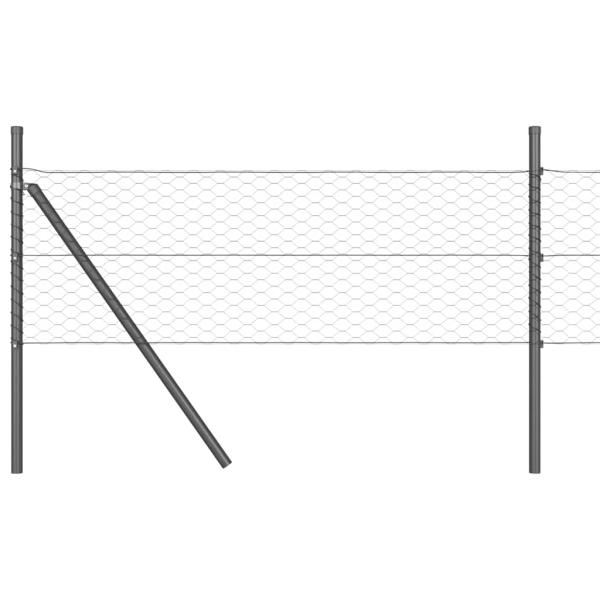 Sechseckzaun Grau 0,4x25 m Stahl, Zaunpfosten 13 Stück Grau Ø32 mm 80 cm verzinkter Stahl