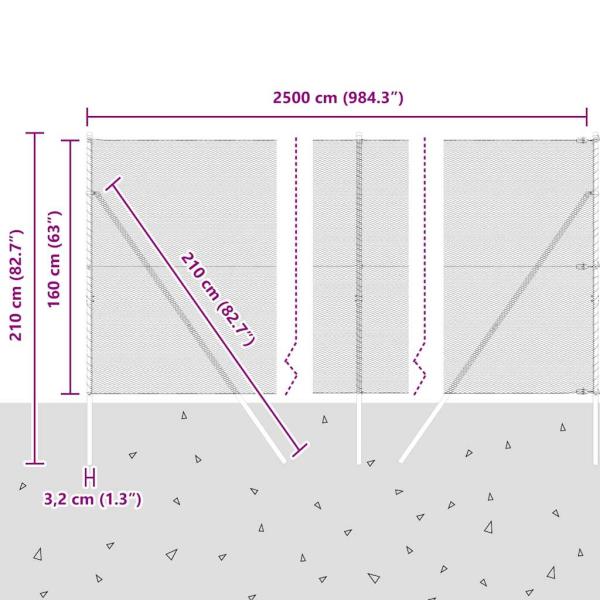 Sechseckzaun Grau 1,6x25 m Stahl, Zaunpfeiler 13 Stück Grau Ø32 mm 210 cm verzinkter Stahl
