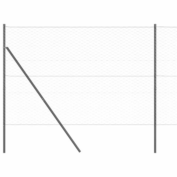 Sechseckzaun Grau 1,6x25 m Stahl, Zaunpfosten 13 Stück Grau Ø32 mm 210 cm verzinkter Stahl