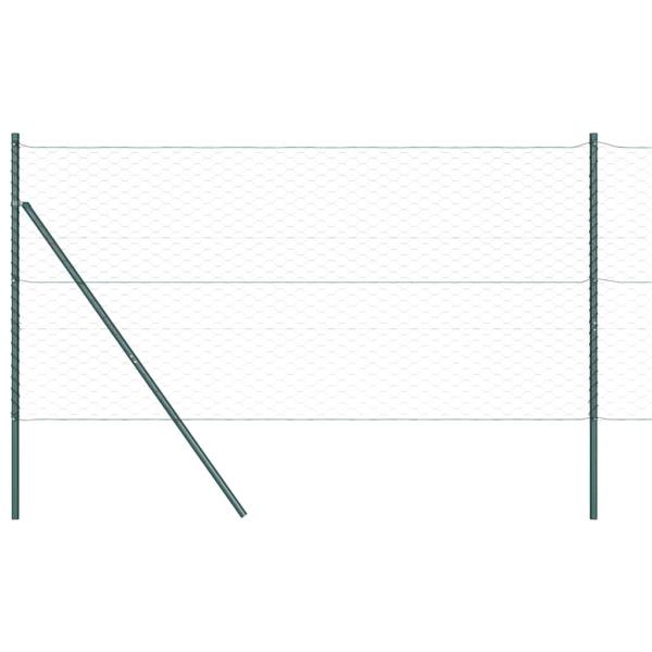 Sechseckzaun Grau 1,4x50 m Stahl, Zaunpfähle 13 Stück Grün Ø32 mm 190 cm Verzinkter Stahl