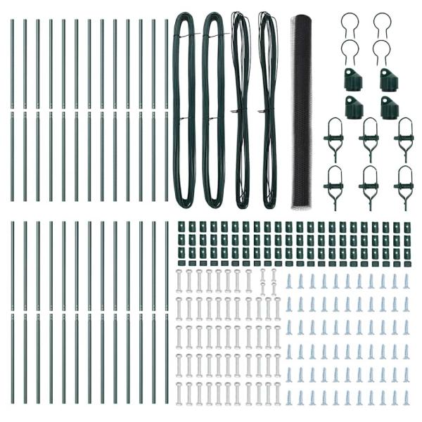 Hexagonzaun Grau 1,5x50 m Stahl, Zaunpfosten 13 Stück Grün Ø32 mm 200 cm Verzinkter Stahl
