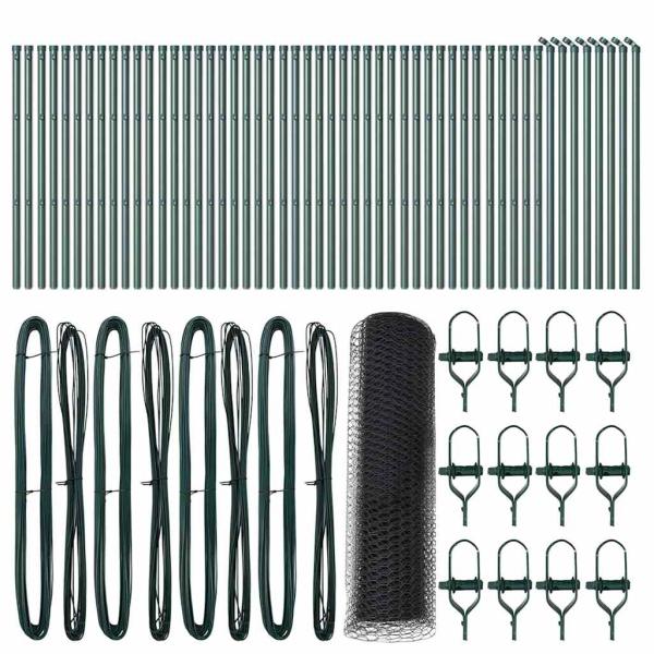 Sechseckzaun Grau 0.8x100 m Stahl, Zaunpfosten 13 Stk. Grün Ø32 mm 120 cm Verzinkter Stahl