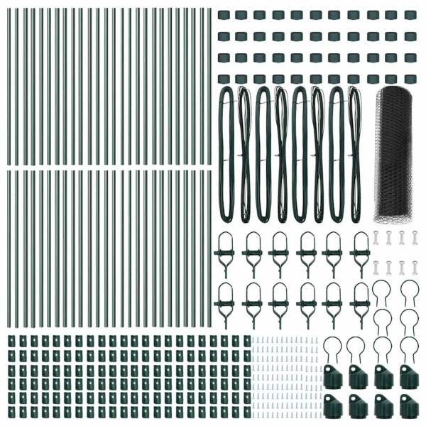Sechseckzaun Grau 0.8x100 m Stahl, Zaunpfosten 13 Stk. Grün Ø32 mm 120 cm Verzinkter Stahl