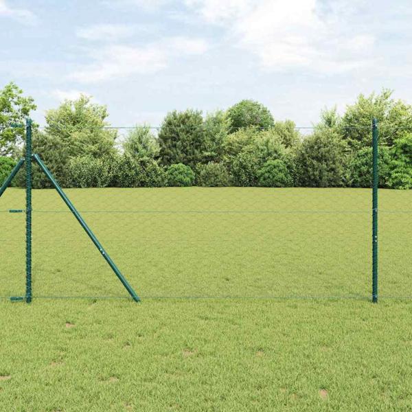 ARDEBO.de - Hexagon Zaun Grau 1,4x100 m Stahl, Zaunpfosten 13 Stück Grün Ø32 mm 190 cm Verzinkter Stahl