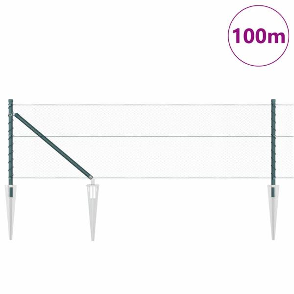 Hexagon-Zaun Grün 0,6x100 m Stahl, Zaunpfosten mit Spike 13 Stück Ø32 mm 80 cm verzinkter Stahl