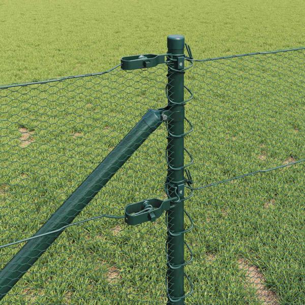 Hexagon-Zaun Grün 0,6x100 m Stahl, Zaunpfosten mit Spike 13 Stück Ø32 mm 80 cm verzinkter Stahl