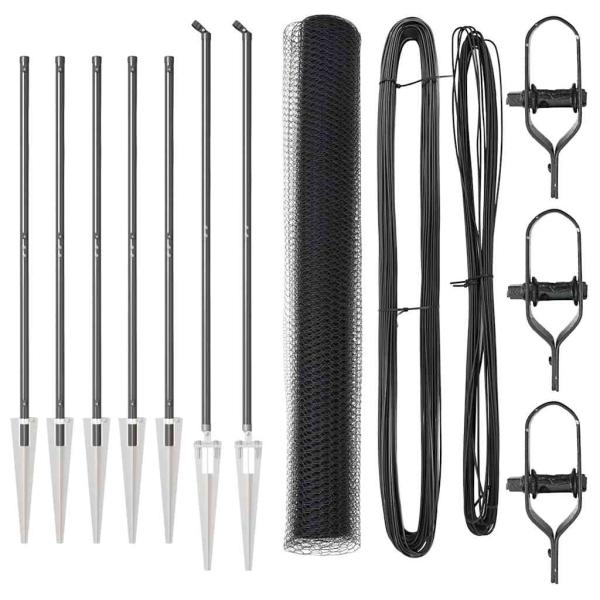 Sechseckzaun Grau 1,4x10 m Stahl, Zaunpfosten mit Spike 7 Stück Ø32 mm 160 cm verzinkter Stahl