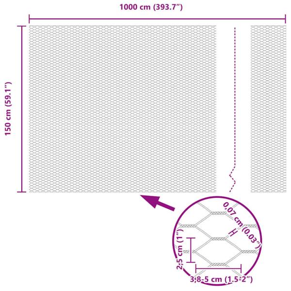 Hexagonzaun Grau 1,5x10 m Stahl, Zaunpfosten mit Spitze 7 Stück Ø32 mm 170 cm verzinkter Stahl