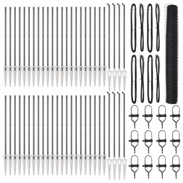 Hexagonzaun Grau 1,4x100 m Stahl, Zaunpfosten mit Spike 13 Stück Ø32 mm 160 cm Verzinkter Stahl