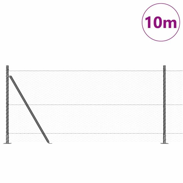 Sechseckzaun Grau 1x10 m Stahl, Zaunpfosten mit Fundamentplatten 7 Stück Ø32mm 110cm galvanisierter Stahl