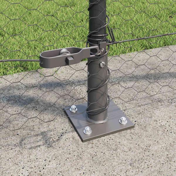 Sechseckzaun Grau 1x10 m Stahl, Zaunpfosten mit Fundamentplatten 7 Stück Ø32mm 110cm galvanisierter Stahl