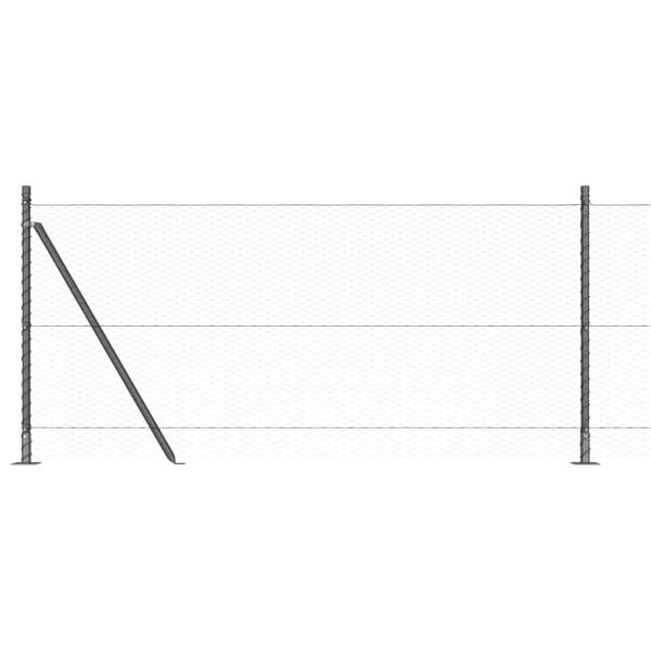 Sechseckzaun Grau 1x10 m Stahl, Zaunpfosten mit Fundamentplatten 7 Stück Ø32mm 110cm galvanisierter Stahl