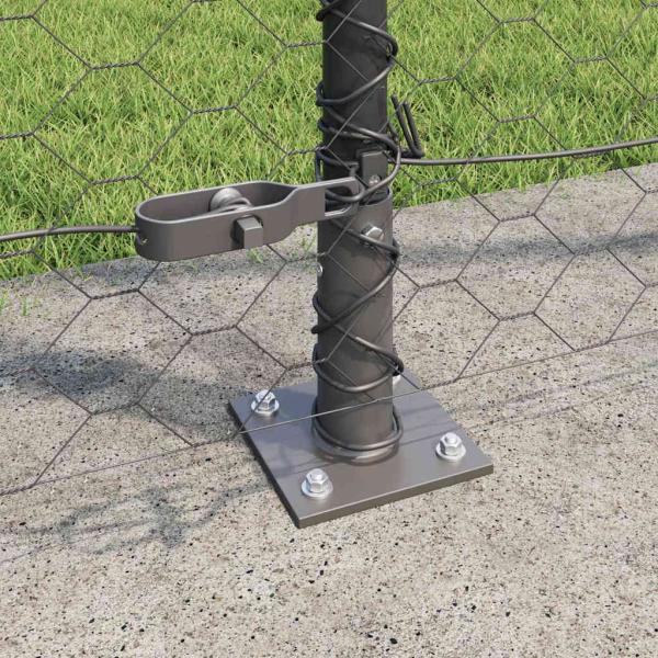 Hexagonzaun Grau 1,4x100 m Stahl, Zaunpfosten mit Fußplatten 13 Stück Ø32mm 78,5cm galvanisierter Stahl