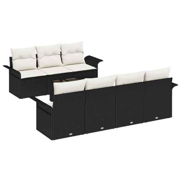 8-teiliges Garten-Sofa Set mit Kissen Schwarz Poly-Rattan, 2-Sitzer Garten Sofa mit Stauraum & Kissen Schwarz Poly-Rattan