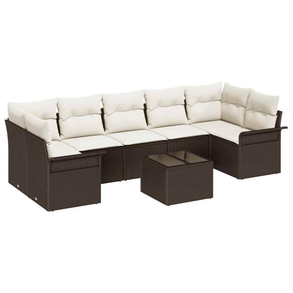 8-teiliges Gartensofa-Set mit Kissen Braun Poly Rattan, 2-Sitzer Gartensofa mit Stauraum & Kissen Braun Poly Rattan