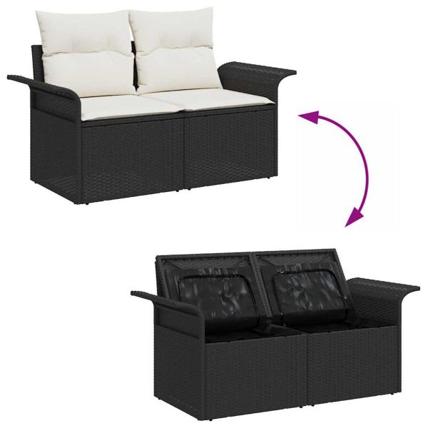9-teiliges Garten-Sofa-Set mit Kissen Schwarz Poly Rattan, {en-US=2-Sitzer Garten-Sofa mit Stauraum & Kissen Schwarz Poly Rattan, fr-FR=Canapé de jardin 2 places avec rangement et coussins en poly rotin noir, fr-CA=Canapé de jardin 2 places avec rangement