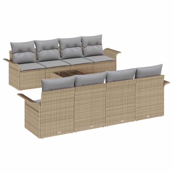 9-teiliges Gartensofa-Set mit Kissen Beige Poly-Rattan, 2-Sitzer Gartensofa mit Stauraum & Kissen Beige Poly-Rattan
