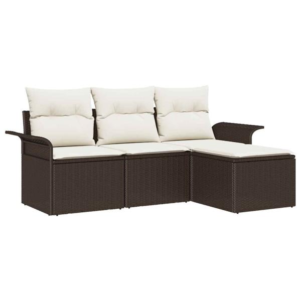 4-teiliges Garten Sofa Set mit Kissen Braun Poly Rattan, 2-Sitzer Garten Sofa mit Stauraum & Kissen Braun Poly Rattan