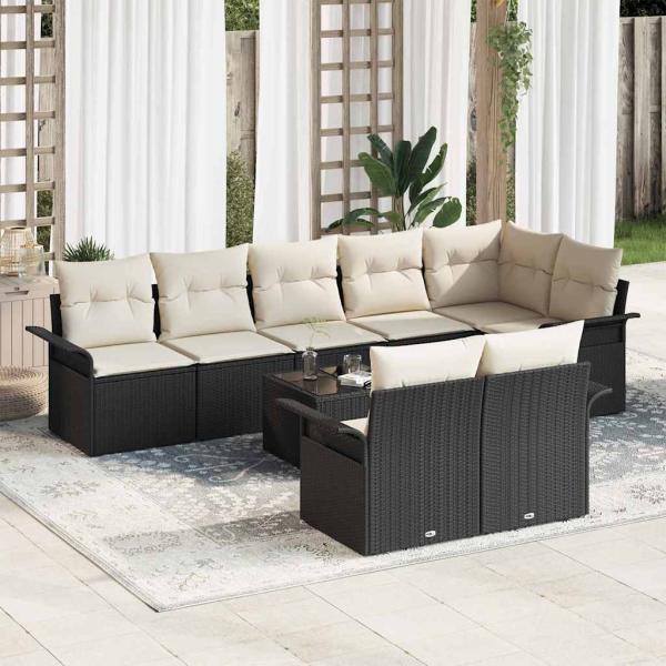 ARDEBO.de - 8-teiliges Garten Sofaset mit Kissen Braun Poly Rattan, 2-Sitzer Garten Sofa mit Stauraum & Kissen Schwarz Poly Rattan