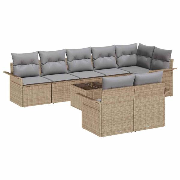 ARDEBO.de - 9-teiliges Garten-Sofa-Set mit Kissen in schwarzem Poly-Rattan, 2-Sitzer Garten-Sofa mit Stauraum und Kissen in beige Poly-Rattan