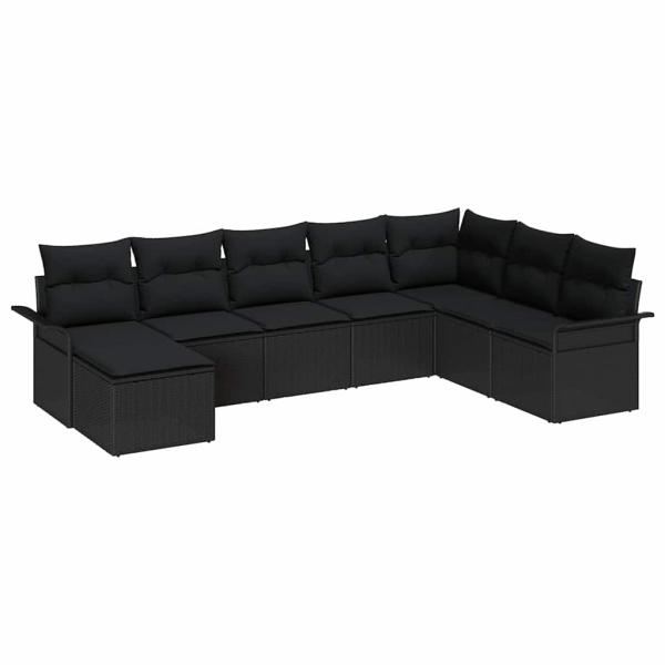 8-teiliges Gartensofa Set mit Kissen Schwarz Poly Rattan, 2-Sitzer Gartensofa mit Stauraum & Kissen Schwarz Poly Rattan