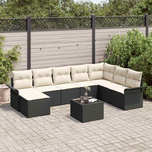 ARDEBO.de - 8-teiliges Garten Sofa Set mit Kissen Braun Poly Rattan, 2-Sitzer Garten Sofa mit Stauraum & Kissen Schwarz Poly Rattan