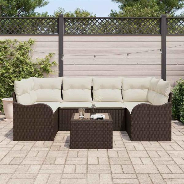 Garten-Sofa-Set 7 stk. 6-Sitzanzahl Braun und Creme