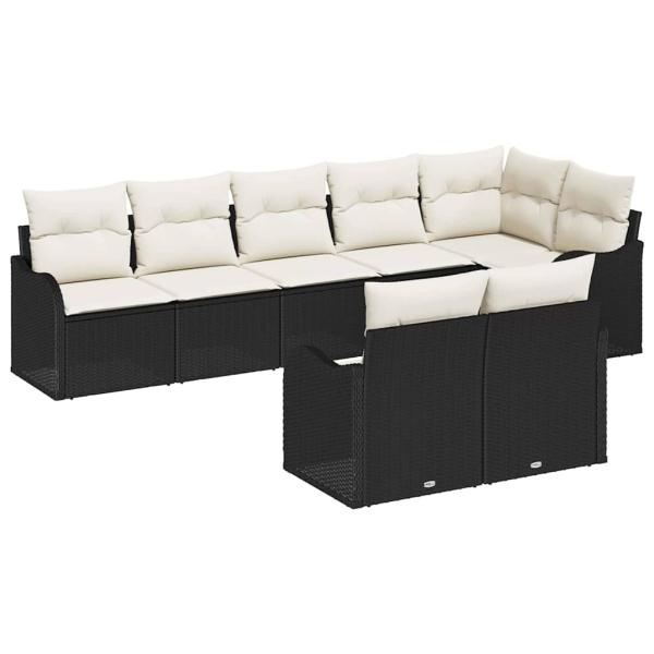 8-teiliges Garten Sofa Set mit Kissen Schwarz Poly Rattan, 2-Sitzer Garten Sofa mit Stauraum & Kissen Schwarz Poly Rattan