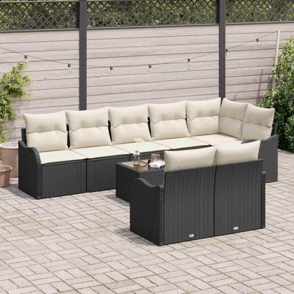 8-teiliges Garten-Sofa-Set mit Kissen Braunes Poly-Rattan, 2-Sitzer Garten-Sofa mit Stauraum & Kissen Schwarzes Poly-Rattan