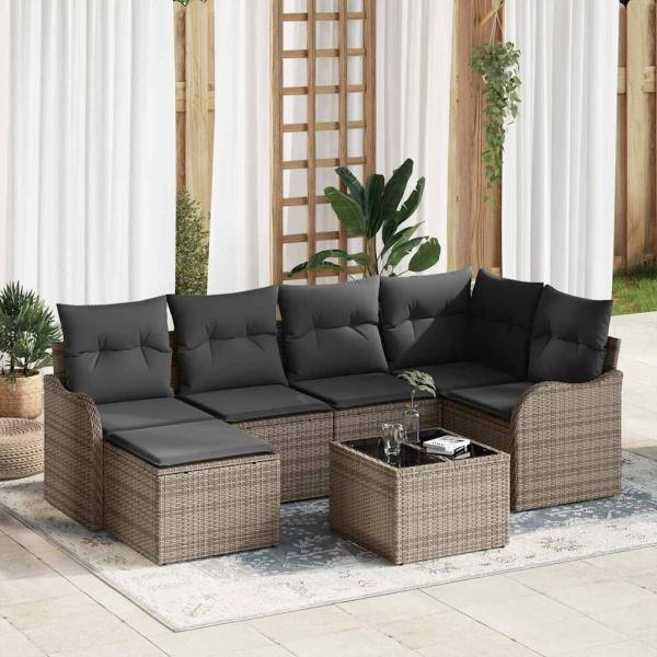 ARDEBO.de - 6-teiliges Garten Sofa Set mit Kissen Schwarzes Poly Rattan, 2-Sitzer Garten Sofa mit Stauraum & Kissen Graues Poly Rattan