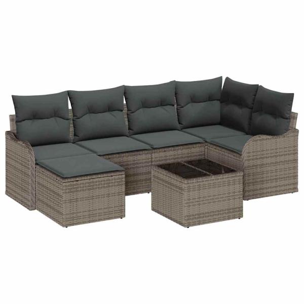6-teiliges Garten Sofa Set mit Kissen Schwarzes Poly Rattan, 2-Sitzer Garten Sofa mit Stauraum & Kissen Graues Poly Rattan