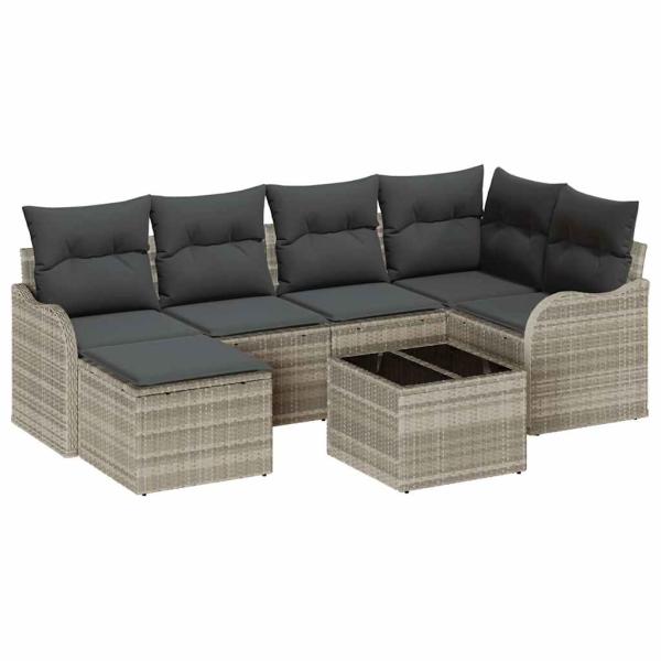 7-teiliges Garten-Sofa-Set mit Kissen Grau Poly-Rattan, 2-Sitzer Garten-Sofa mit Stauraum & Kissen Hellgrau Poly-Rattan