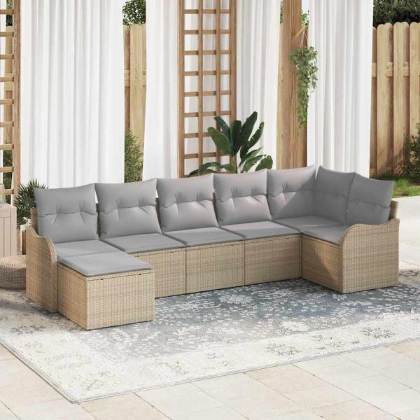 ARDEBO.de - Gartensofa-set 7 stk. Beige und Hellgrau Poly-Rattan