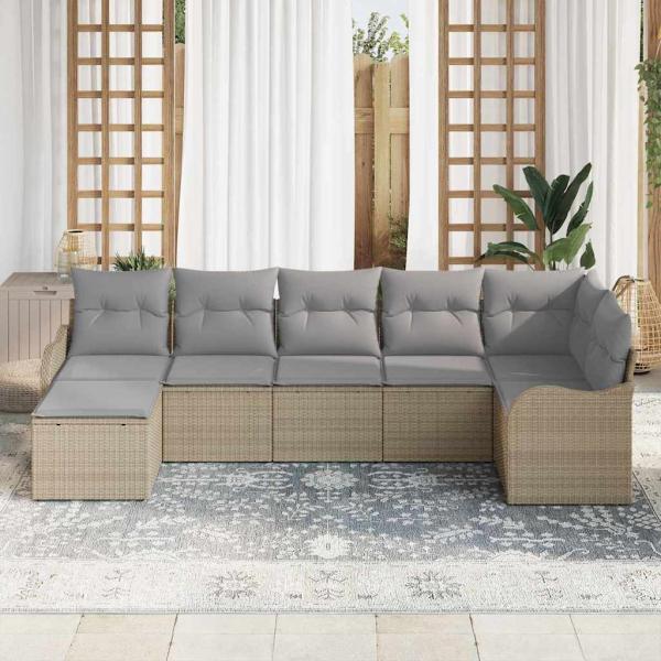 Gartensofa-set 7 stk. Beige und Hellgrau Poly-Rattan