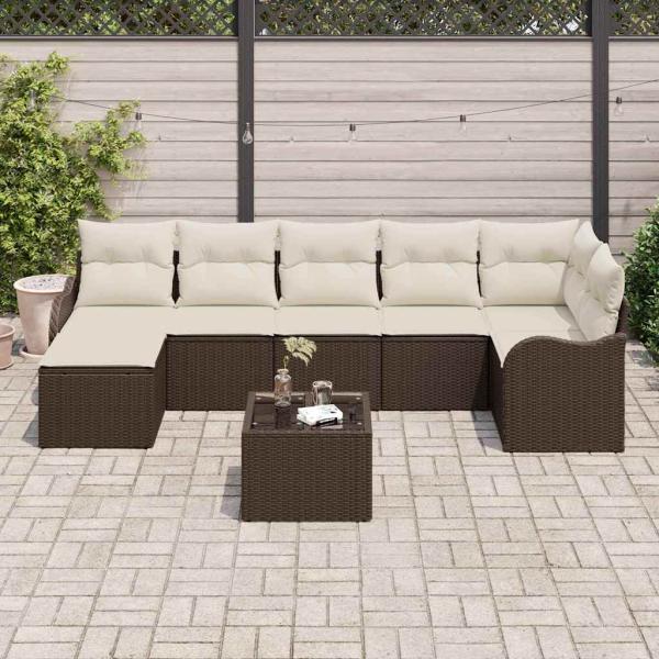 Gartensofa-set 8 stk. Braun und Weiß Poly-Rattan