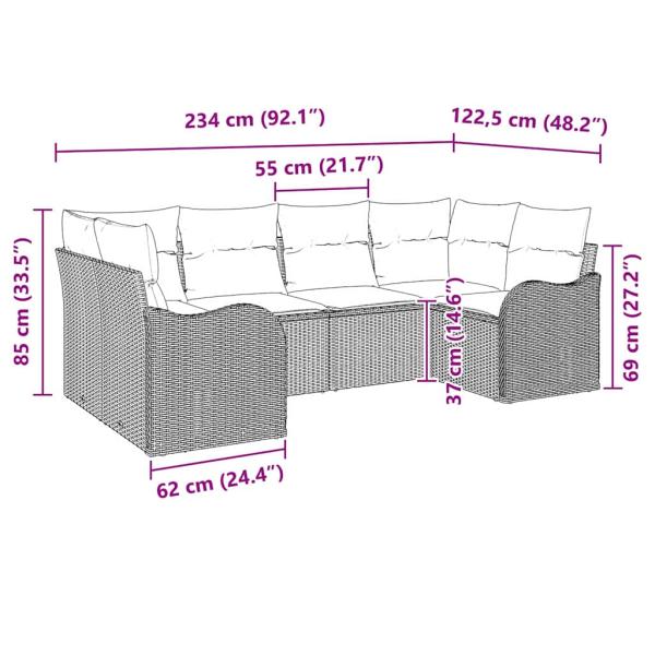 6-teiliges Garten-Sofa-Set mit Kissen Schwarz Poly Rattan, 2-Sitzer Garten-Sofa mit Stauraum & Kissen Schwarz Poly Rattan