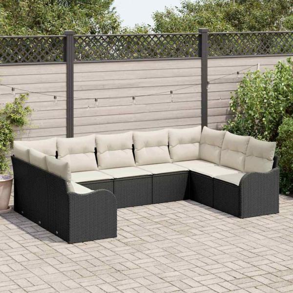 ARDEBO.de - 9-teiliges Garten Sofa Set mit Kissen schwarzes Poly Rattan, 2-Sitzer Garten Sofa mit Stauraum & Kissen schwarzes Poly Rattan