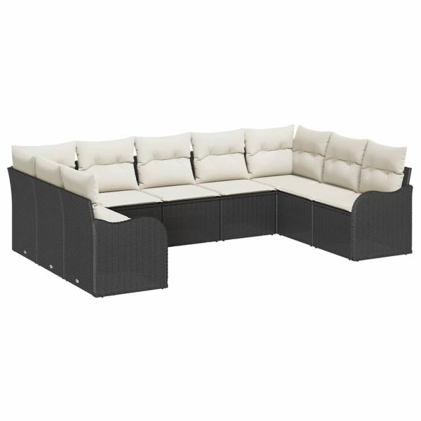 9-teiliges Garten Sofa Set mit Kissen schwarzes Poly Rattan, 2-Sitzer Garten Sofa mit Stauraum & Kissen schwarzes Poly Rattan