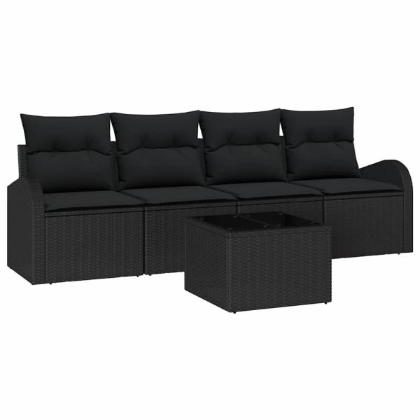 Gartensofa-set 5 stk. 4-Sitzer Schwarz Poly-Rattan