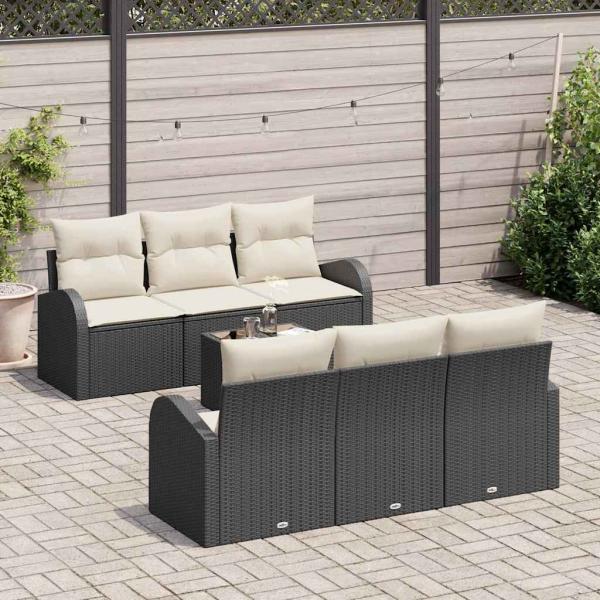 ARDEBO.de - 7-teiliges Garten Sofa Set mit Kissen Schwarz Poly-Rattan, 2-Sitzer Garten Sofa mit Stauraum & Kissen Schwarz Poly-Rattan