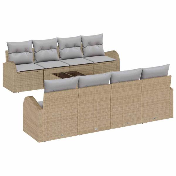 9-teiliges Garten Sofa Set mit Kissen Beige Poly Rattan, 2-Sitzer Garten Sofa mit Stauraum & Kissen Beige Poly Rattan