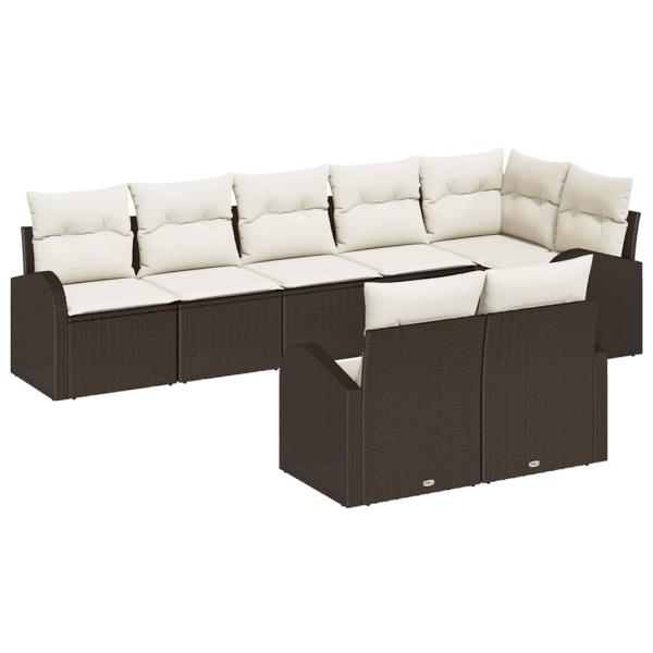 ARDEBO.de - 8-teiliges Garten-Sofa-Set mit Kissen Braun Poly Rattan, 2-Sitzer Garten Sofa mit Stauraum & Kissen Braun Poly Rattan