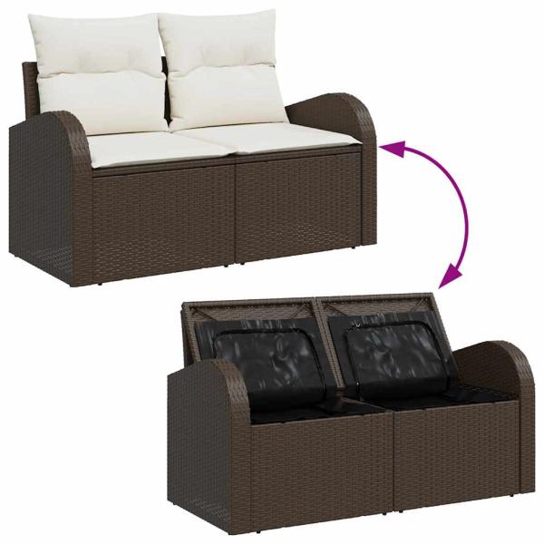 8-teiliges Garten-Sofa-Set mit Kissen Braun Poly Rattan, 2-Sitzer Garten Sofa mit Stauraum & Kissen Braun Poly Rattan