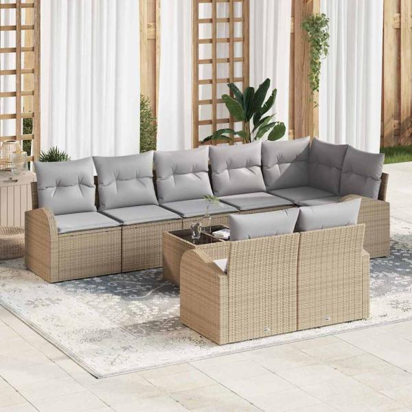 ARDEBO.de - Gartensofa-set 9 stk. Beige und hellgrau Poly-Rattan
