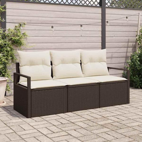 ARDEBO.de - 3-teiliges Garten Sofa Set mit Kissen Braun Poly Rattan, 2-Sitzer Garten Sofa mit Stauraum & Kissen Braun Poly Rattan