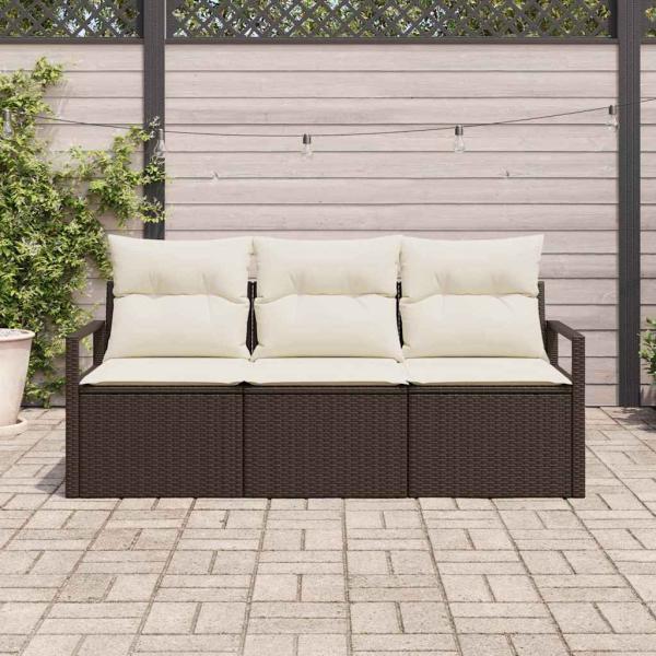 3-teiliges Garten Sofa Set mit Kissen Braun Poly Rattan, 2-Sitzer Garten Sofa mit Stauraum & Kissen Braun Poly Rattan