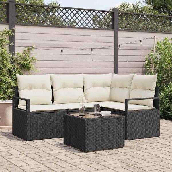 ARDEBO.de - 4-teiliges Garten Sofa Set mit Kissen braun Poly-Rattan, 2-Sitzer Garten Sofa mit Stauraum & Kissen schwarz Poly-Rattan