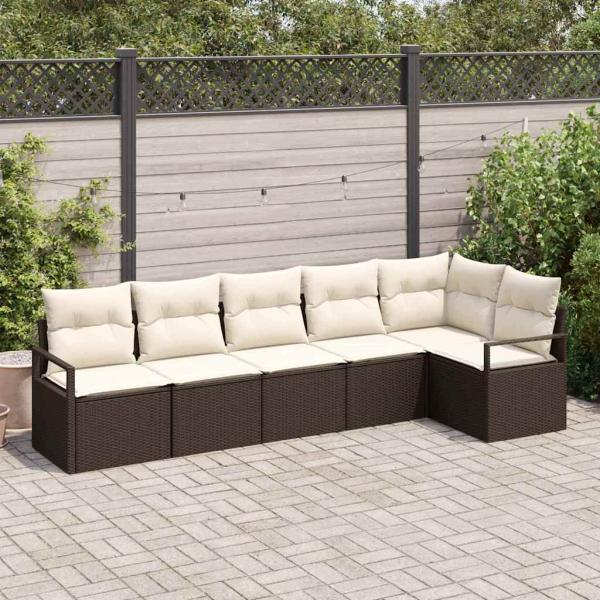 ARDEBO.de - 6-teiliges Garten Sofa Set mit Kissen Braunes Poly Rattan, 2-Sitzer Garten Sofa mit Stauraum & Kissen Braunes Poly Rattan